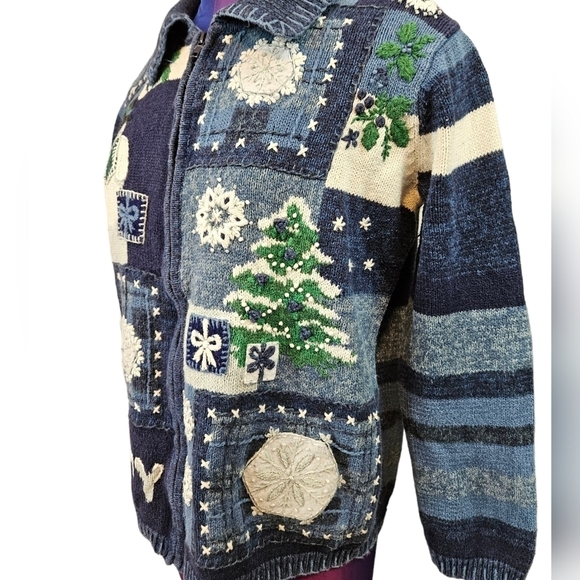 Tiara International Christmas Front Zip Sweater Snowman Patchwork Size Small - Picture 4 of 10